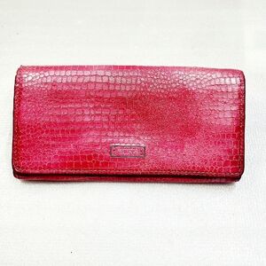 Tumi Pink Croc-Embossed Leather Continental Wallet